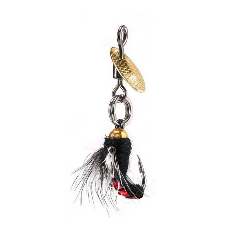 Five bionic mosquito fishing hooks with spinning sequins in multicoloured poisonous patterns
