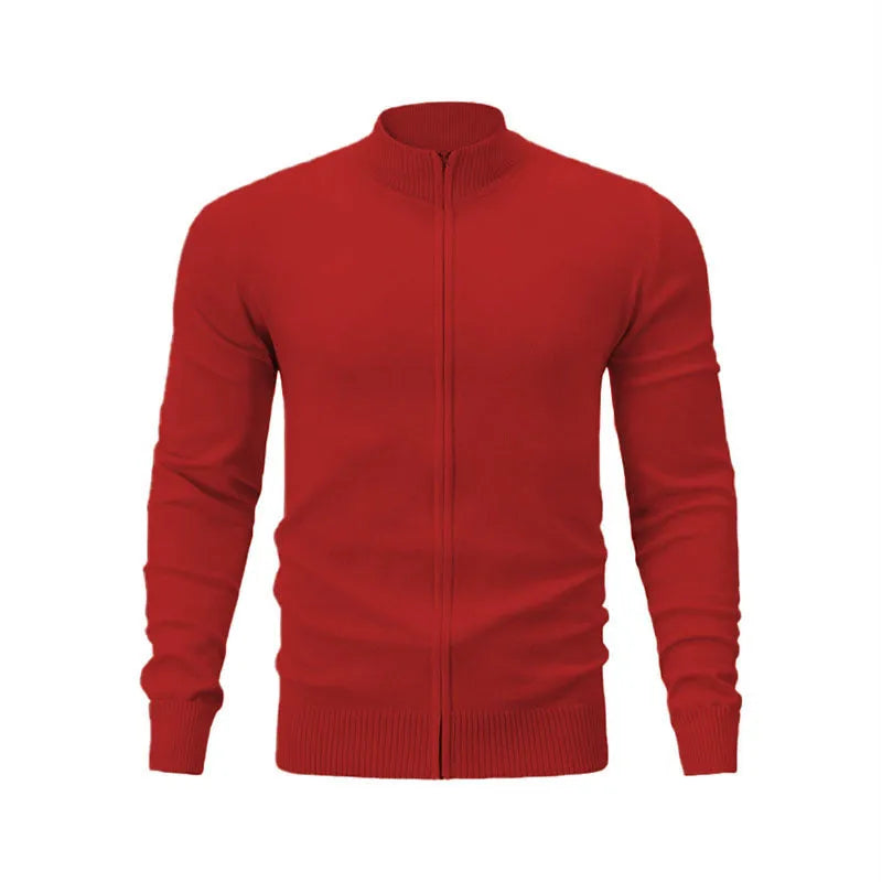 Men's stand collar casual sports zipper sweater in cotton fabric available in multiple colours