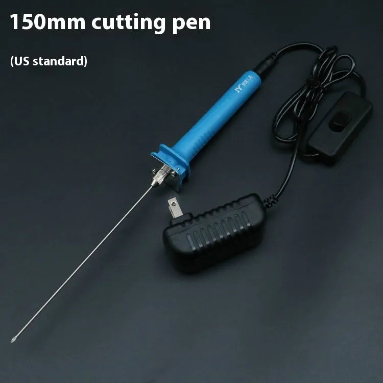 Blue electric heating cutter pen with plastic handle for cutting foam and pearl cotton.