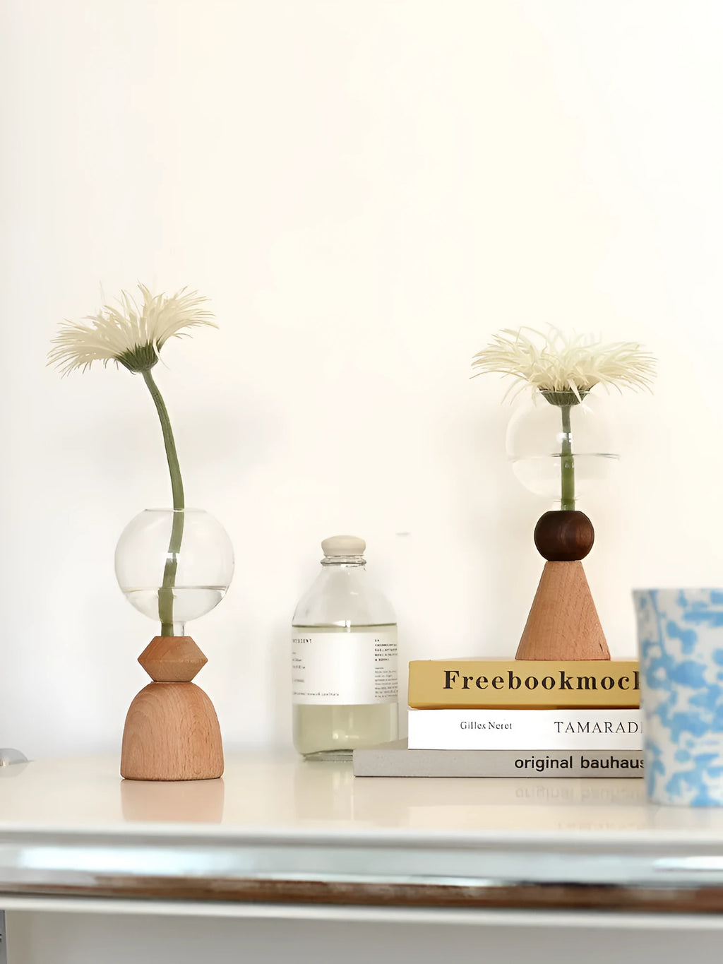 Clear glass geometric bubble vase with Nordic design and spherical section