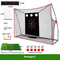 Golf swing wedge training net with straw mat and practice balls set up for chip shot practice