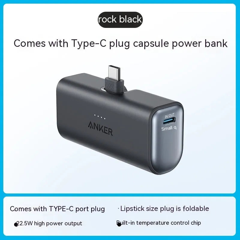 Small capsule-shaped portable power bank with Type-C port in various colours