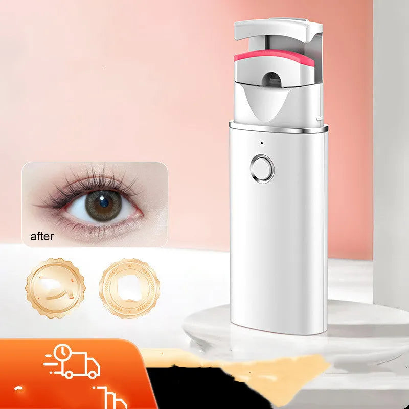White rechargeable hot curling mini eyelash curler with charging cable