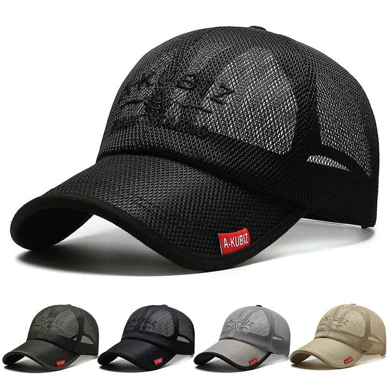 Men's adjustable cotton mesh baseball cap in dome crown style for summer