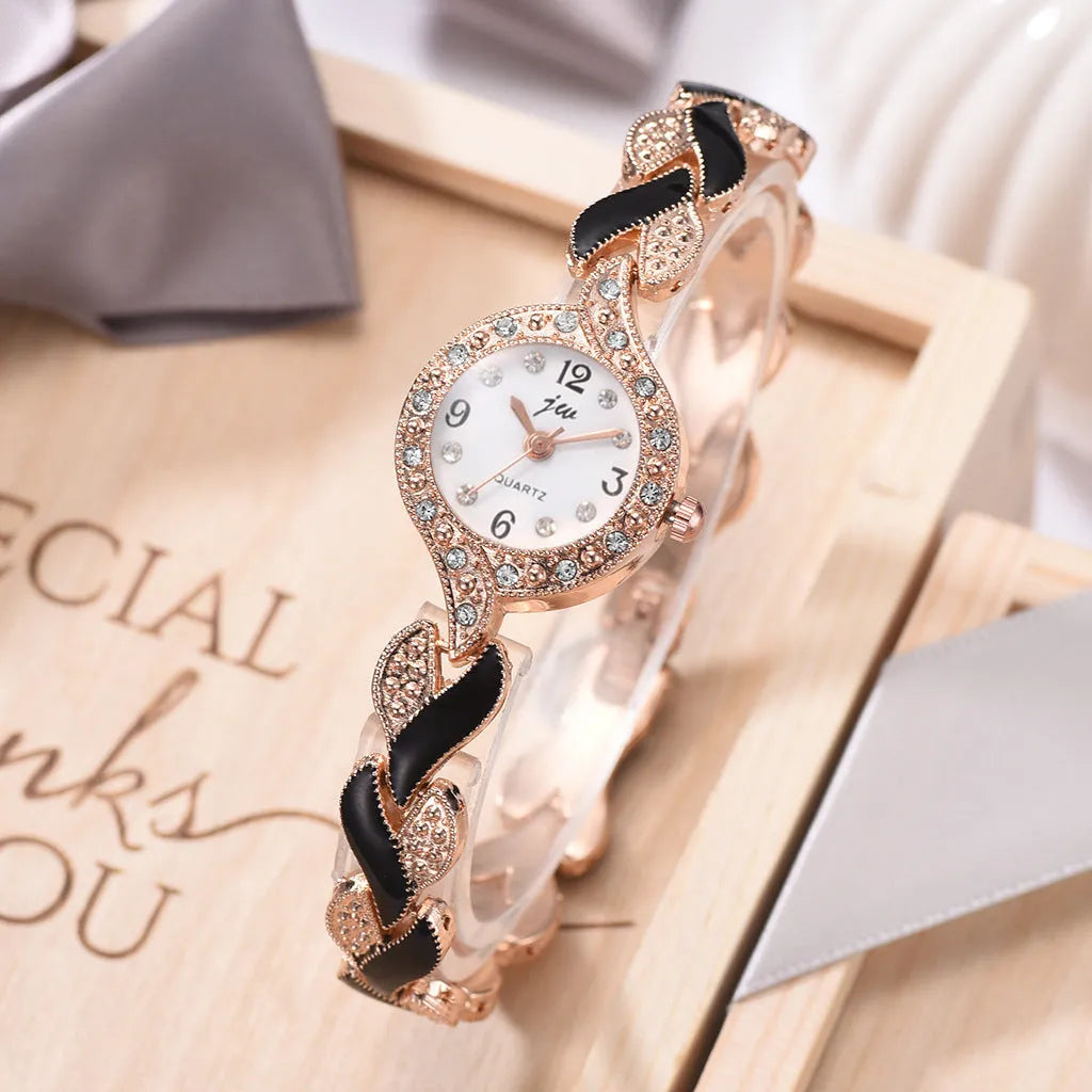 Women's love strap diamond watch set with earrings ring necklace black suit colour