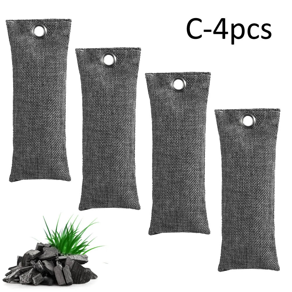 Black bamboo charcoal deodorising bag for shoes measuring 16.5 by 6.5 centimetres