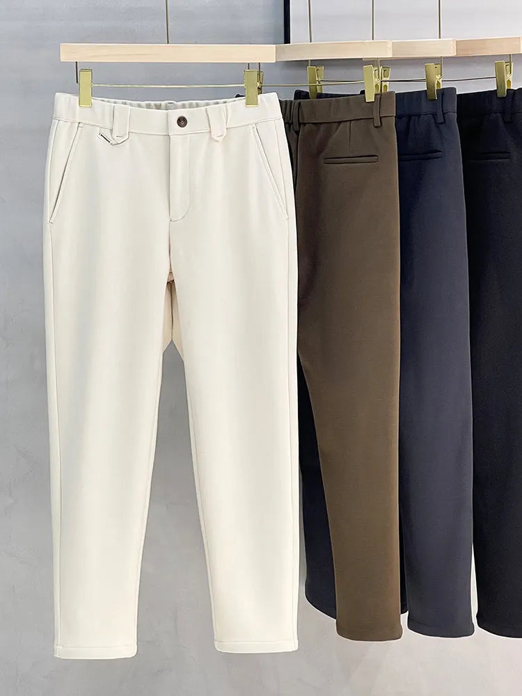 Warm woolen casual pants for men, straight leg, mid waist, in four colours