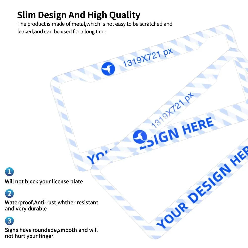 Pair of round hole aluminium licence plate holders with custom eagle design for front and rear car registration plates