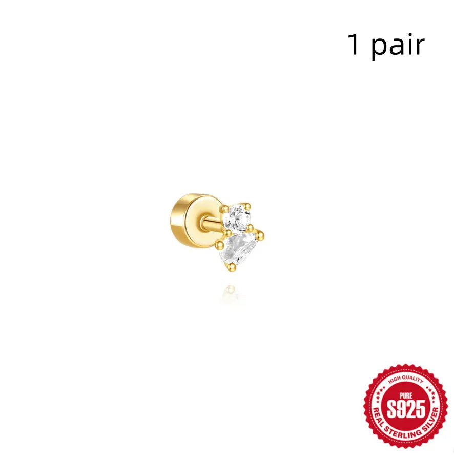 S925 sterling silver flat column geometric ear bone stud with gold electroplated finish