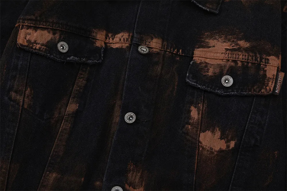 Men's black cotton denim jacket, street style, available in sizes M L XL