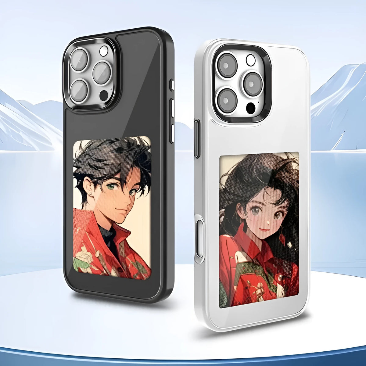 Smart NFC screen projection DIY phone case in black with TPE fall protection for iPhone 13 Pro