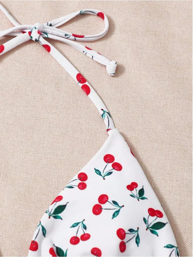 Split halter bikini swimsuit with backless design and adjustable halter neck in solid colour