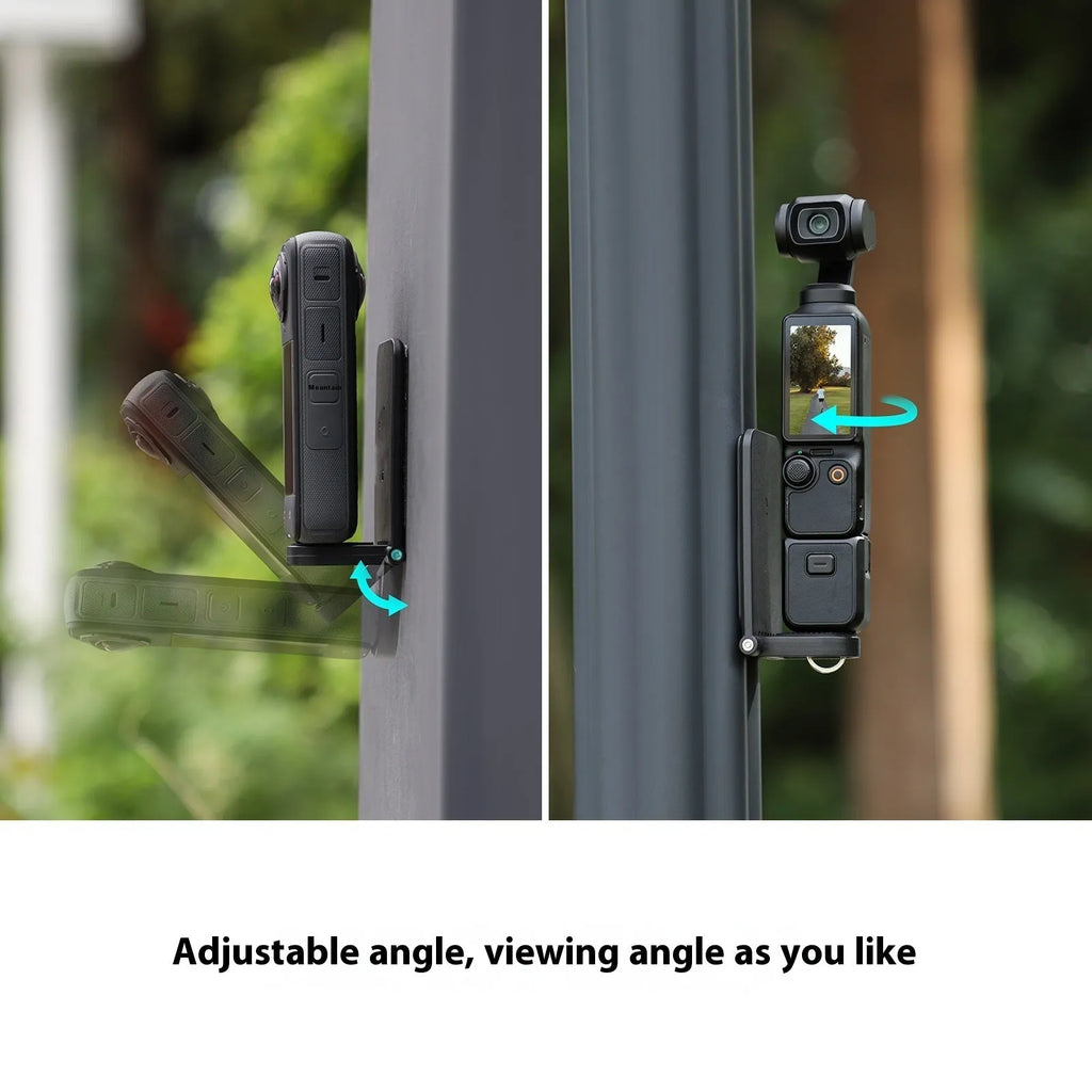 Black Insta360 X4 magnetic bracket base with angle adjustable design and handheld handle