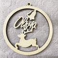 Hollow wooden Christmas tree decoration pendant with carved design personalised with English name