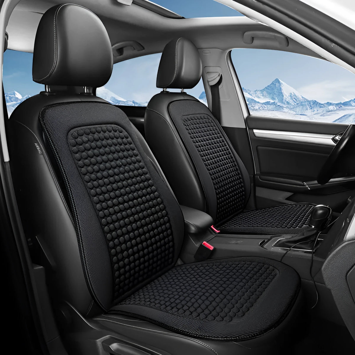 Cool Silk tie-free single car seat cushion with massage function in carbon black