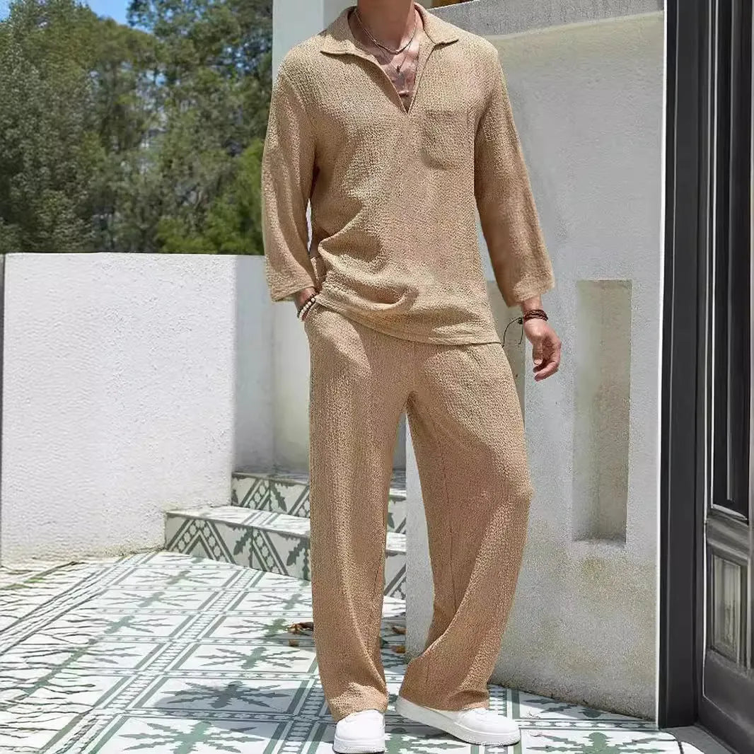 Men's casual commuter shirt trousers suit in polyester fabric available in four colours with Asian sizing