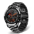 New smart watch with 1.3 inch touch screen and stainless steel band on a white background