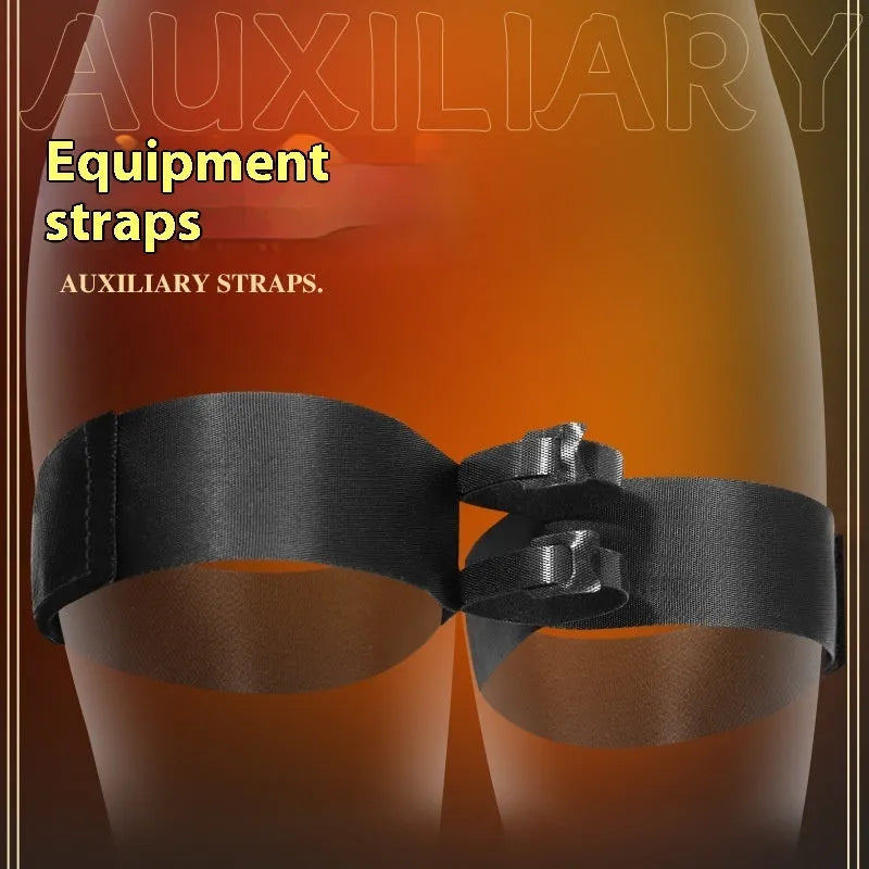 Black adult toy strap with adjustable knitted belt for hands-free intimate stimulation