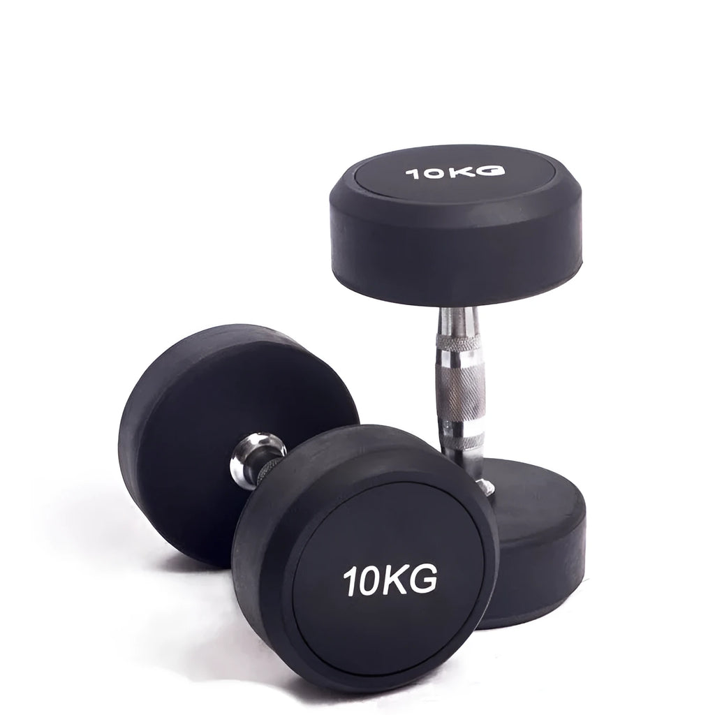 Cast iron rubberized round head fitness dumbbell in black, 1kg 2.5kg 5kg options