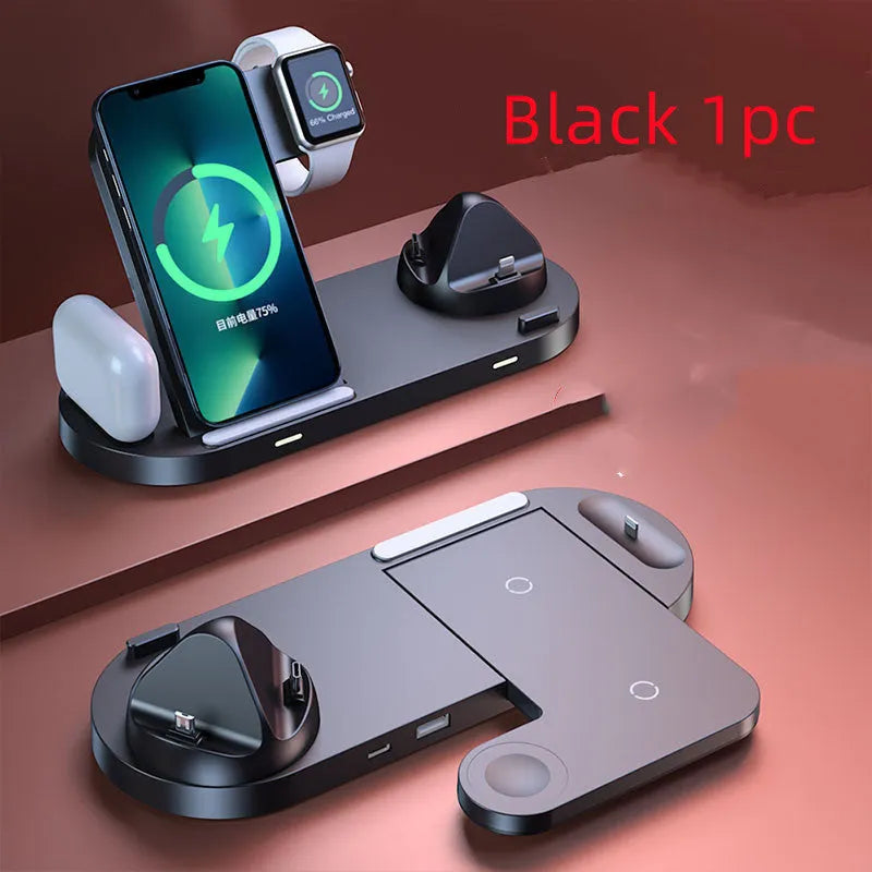 Multifunctional wireless charger base plate in black, foldable design with fast charging capability