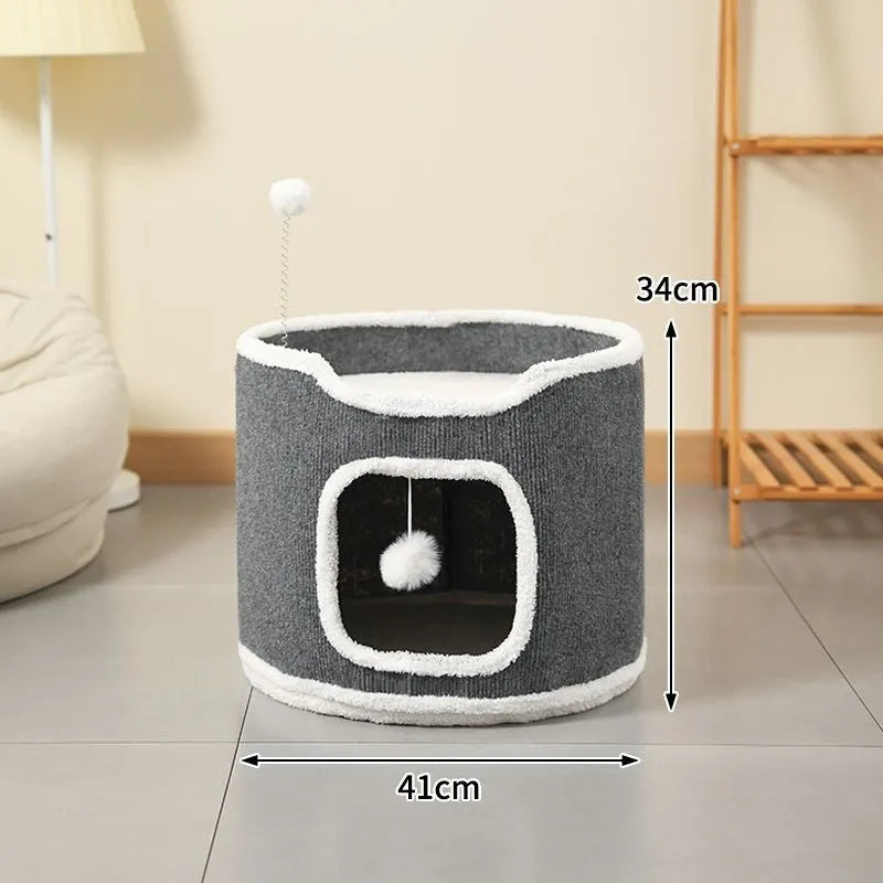 MDF cat climbing frame with scratching post and semi-enclosed square tree hole bed, simple style