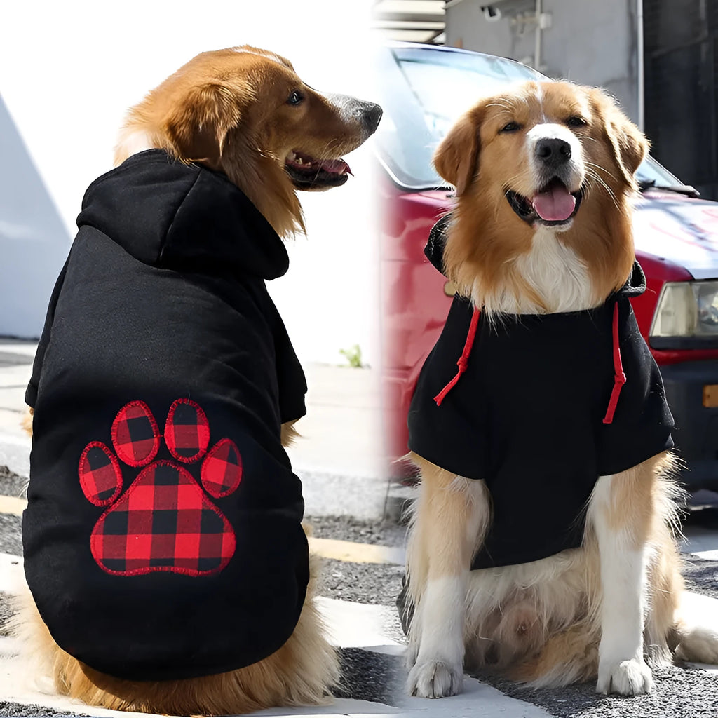 Black plaid polyester dog sweater for autumn and winter, Europe and America style, available in multiple sizes from XS to 5XL