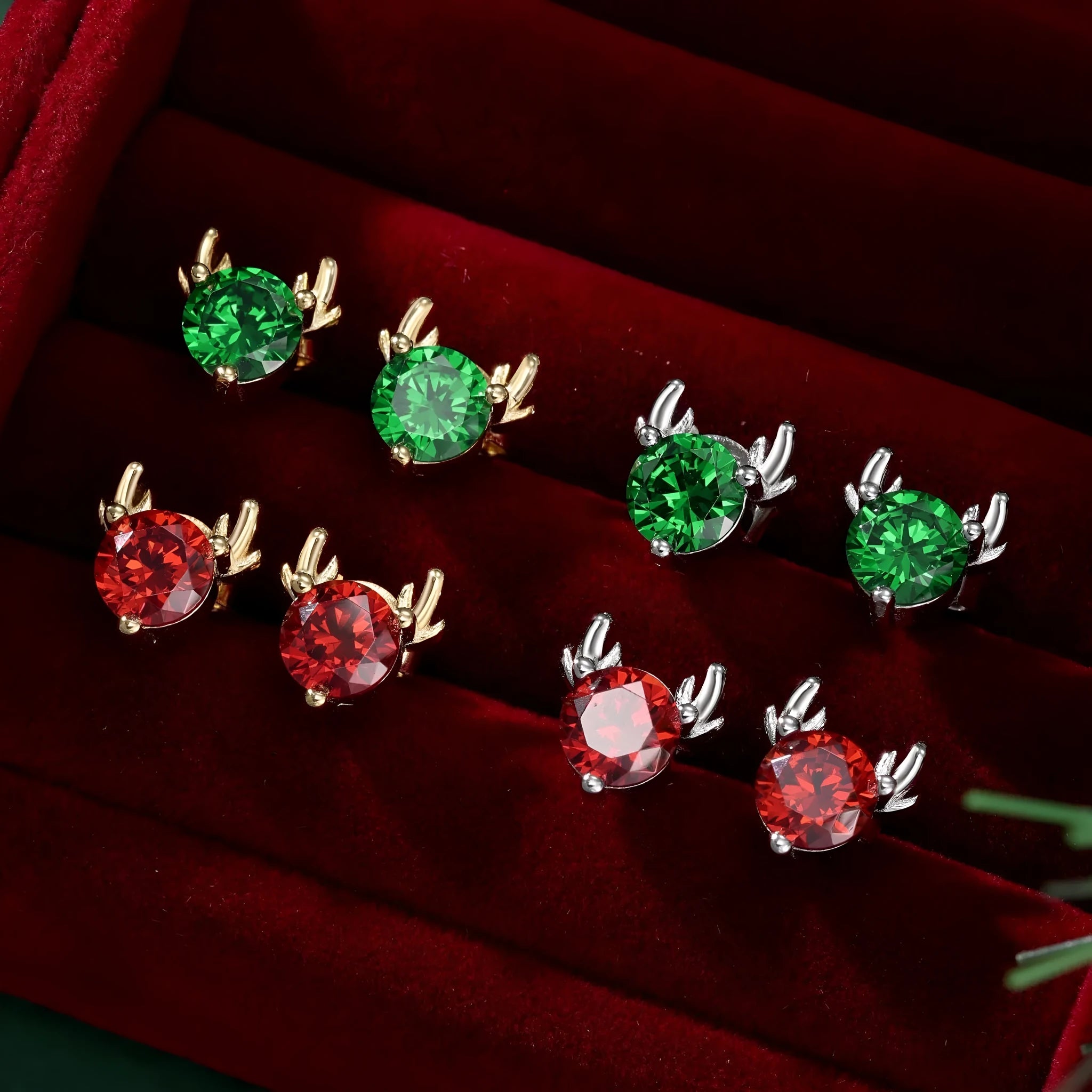 S925 sterling silver geometric elk horn stud earrings for women with electroplated finish