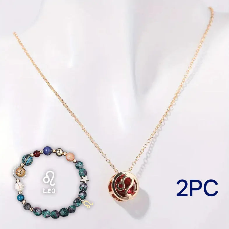 Natural stone beaded necklace and bracelet set with adjustable cords in gemstone materials