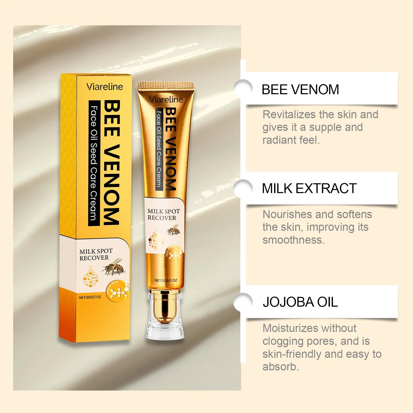 30g tube of facial neck cream with bee venom and milk extract formula