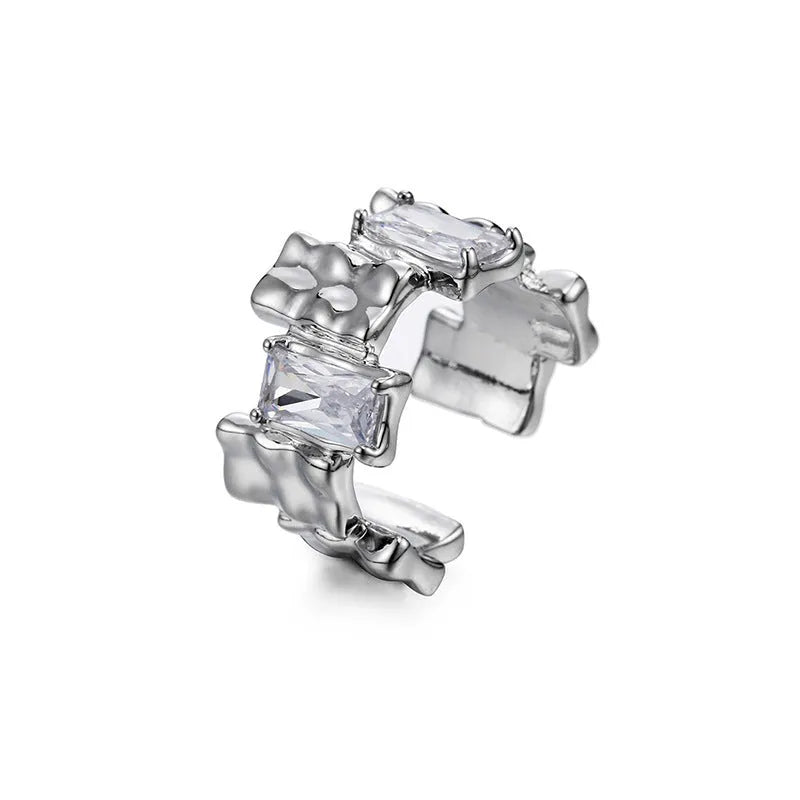 Geometric open design zircon ring with silver plating and 3D decoration