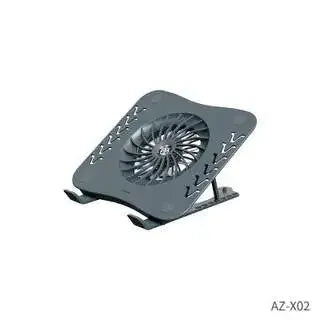 Portable folding notebook radiator cooling stand in grey with charging cable, size 250x220mm