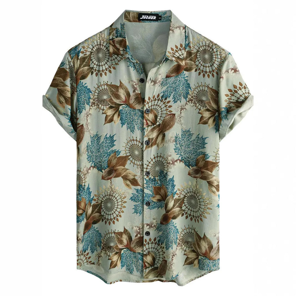 Hawaiian printing lapel short sleeve shirt in floral pattern with polyester fabric and digital print, available in multiple colours