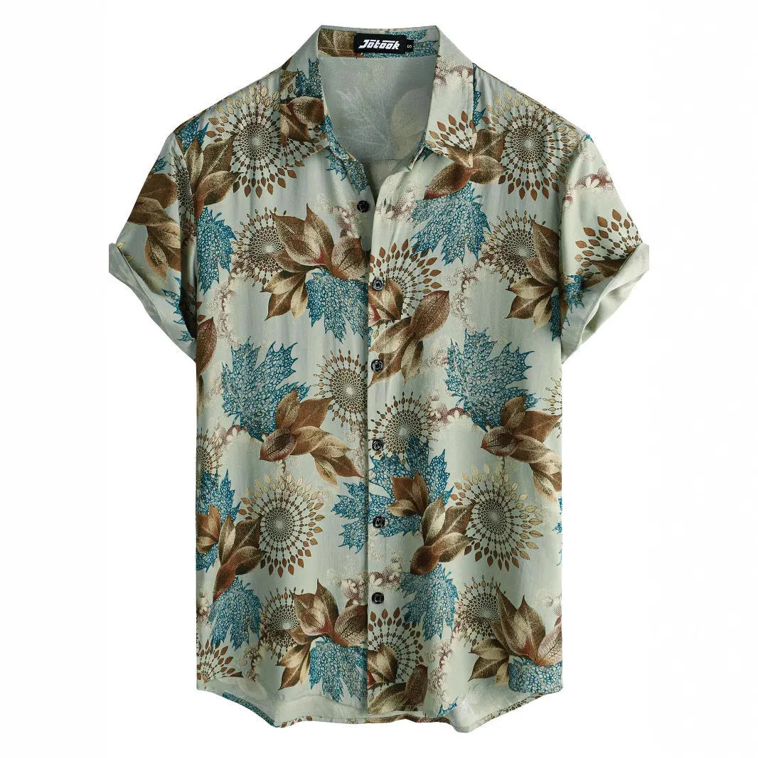Hawaiian printing lapel short sleeve shirt in floral pattern with polyester fabric and digital print, available in multiple colours