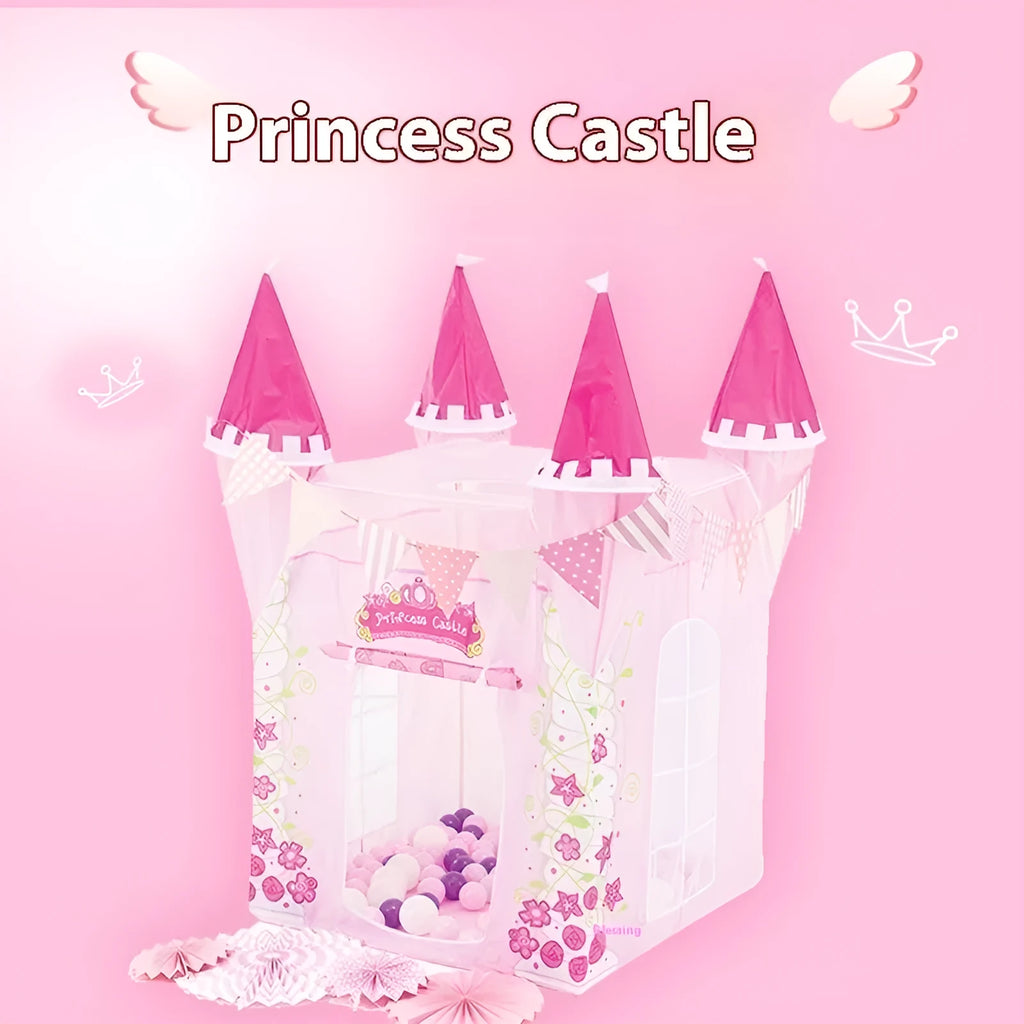 Children's princess castle folding tent with castle pattern design made of polyester taffeta
