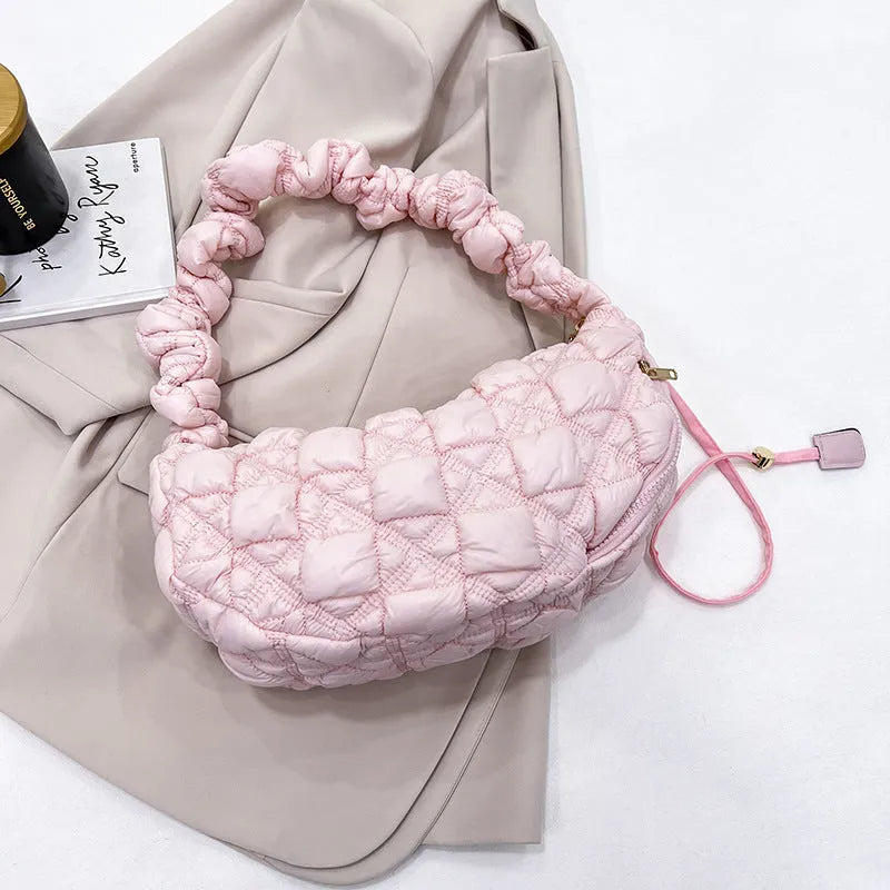Women's nylon underarm shoulder messenger bag in beige with adjustable strap, 35x20x11 cm
