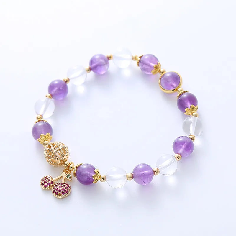 Purple crystal bracelet with micro-inlaid cherry blossom floral pattern, handcrafted women's jewellery