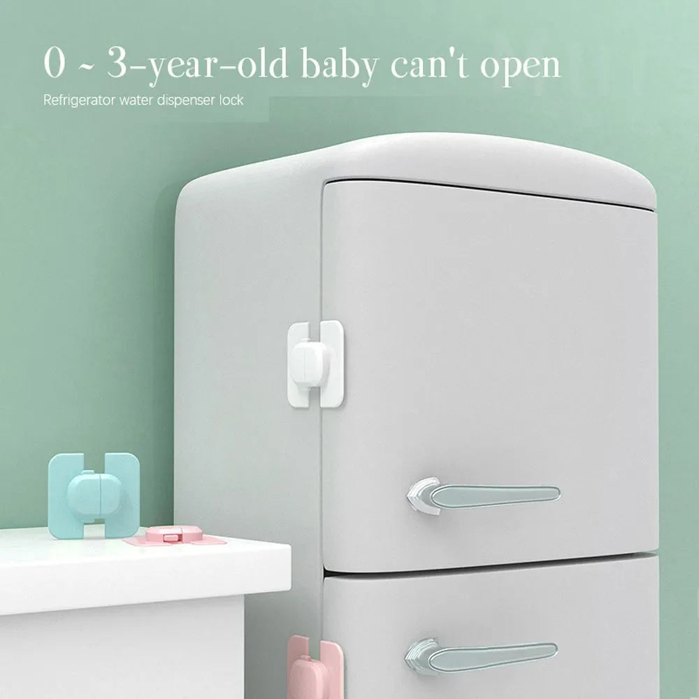 Adjustable child safety cabinet lock with strap and 3M adhesive backing