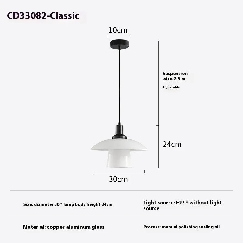 Italian minimalist glass bedside pendant light with black three-colour LED fixture
