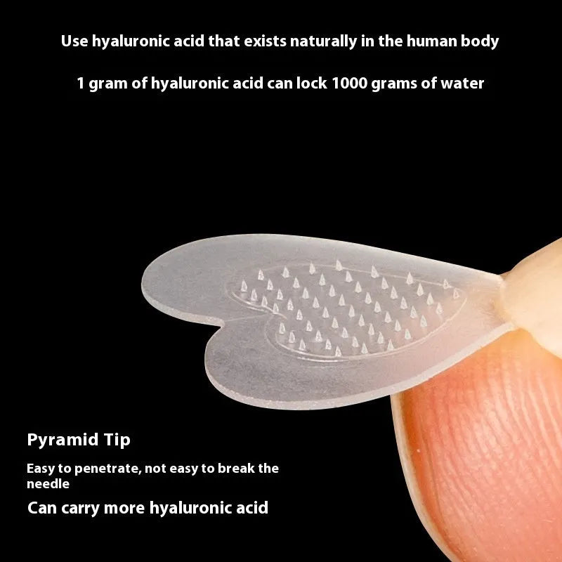 Sheet of nine 14mm soluble hyaluronic acid invisible microneedle acne patches in blister box.
