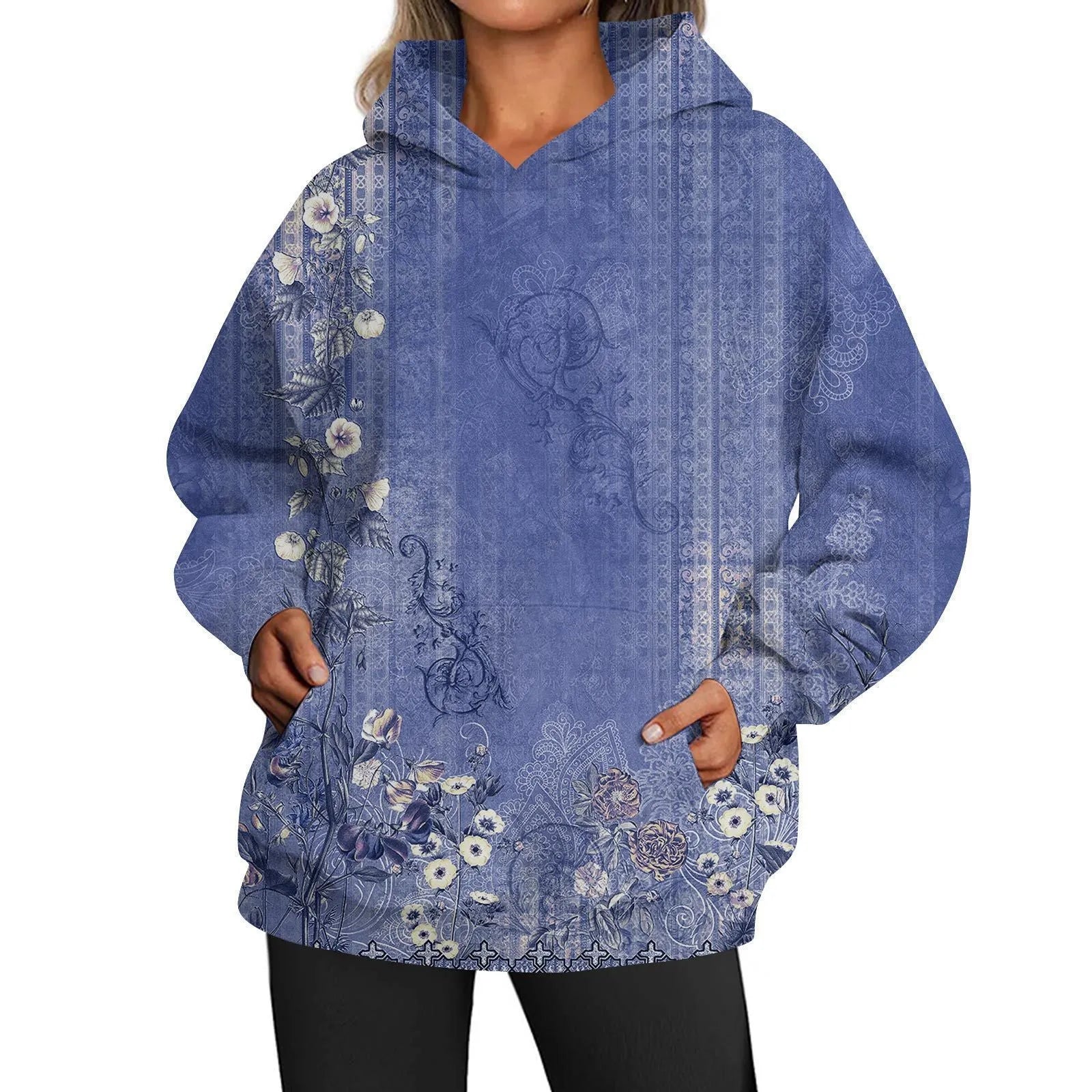 Ladies casual printed hooded top in polyester with hood, multiple colour options and sizes available