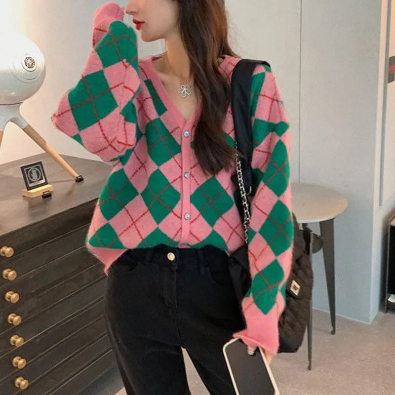 Japanese Korean casual knitted cardigan coat in pink green black khaki macaron colours