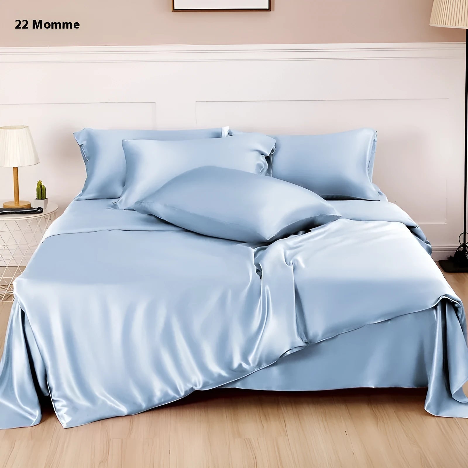 Solid colour silk duvet cover laid flat, showing plain weave texture in a choice of six colours.