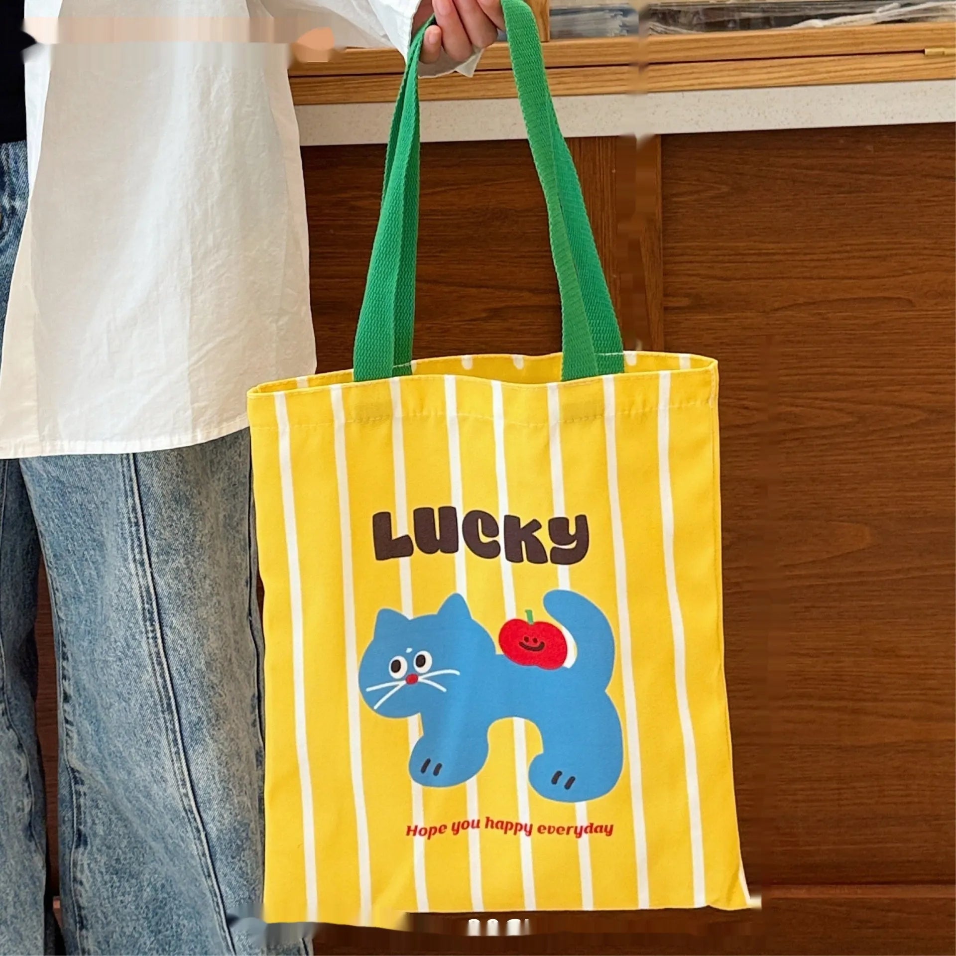 Cartoon canvas bag with printed animal designs measuring 30x36x24cm in multiple colour options