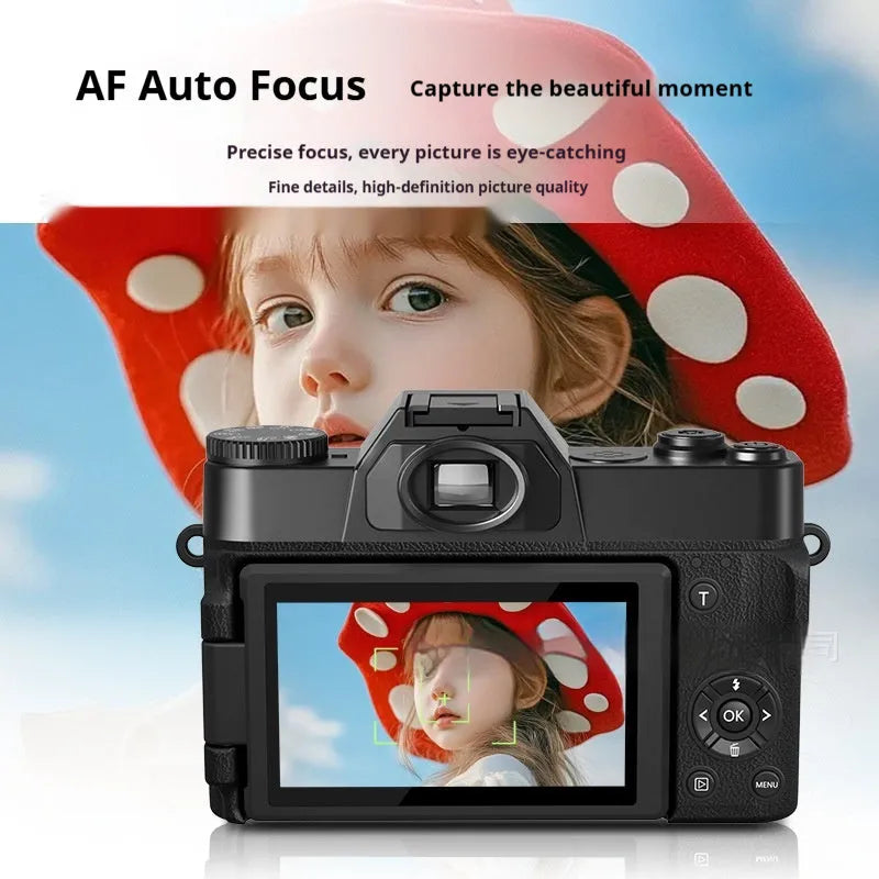 6K HD retro mirrorless digital camera with Full HD screen in black with standard 32G memory card