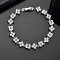 Small flower zircon bracelet in copper with inlaid gem, 0.6cm width, Colourful White Plating finish