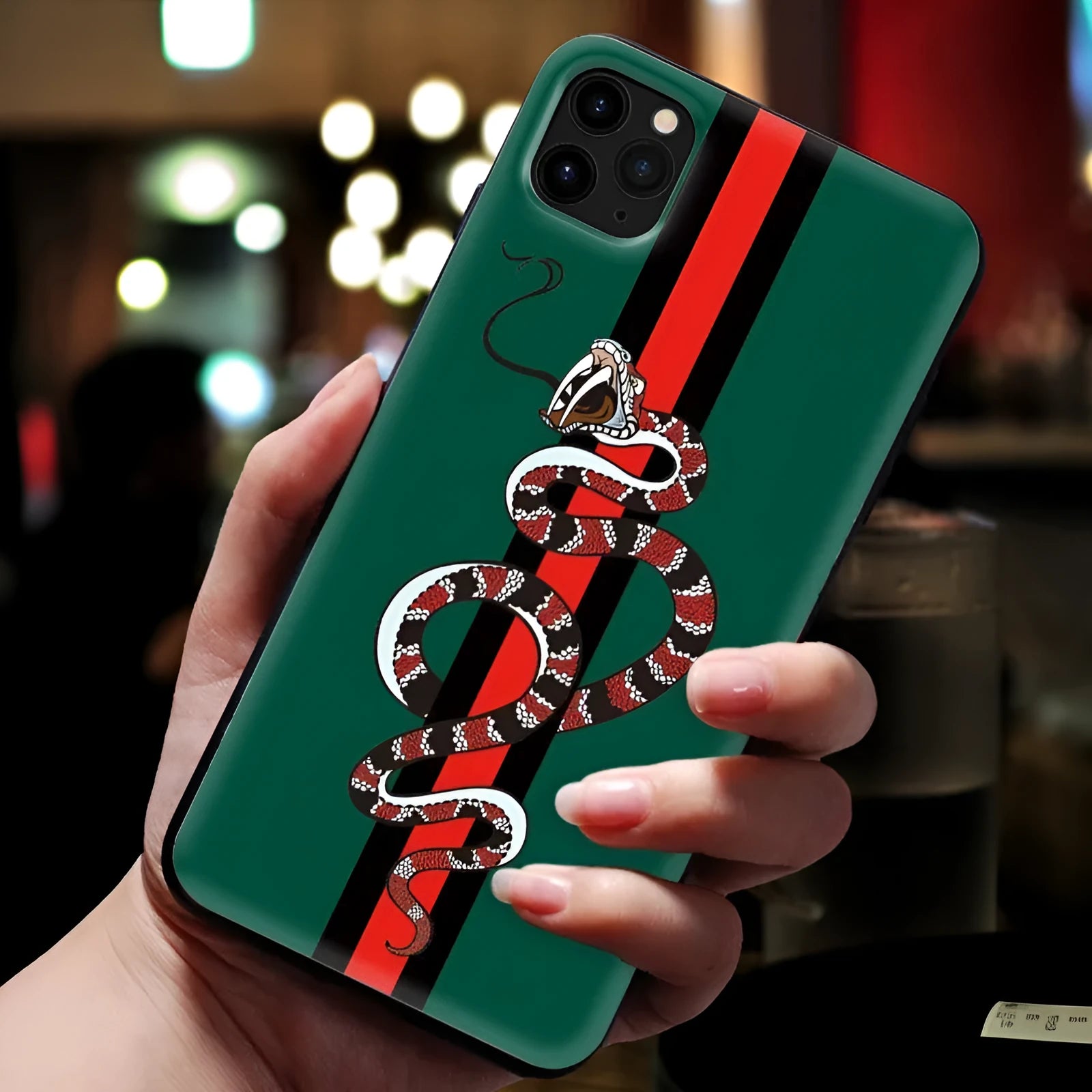 Frosted soft silicone iPhone case featuring a cartoon snake pattern design.