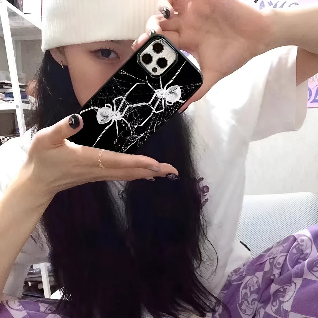 Transparent silicone phone case with personality spider graphic for iPhone 15 fall protection