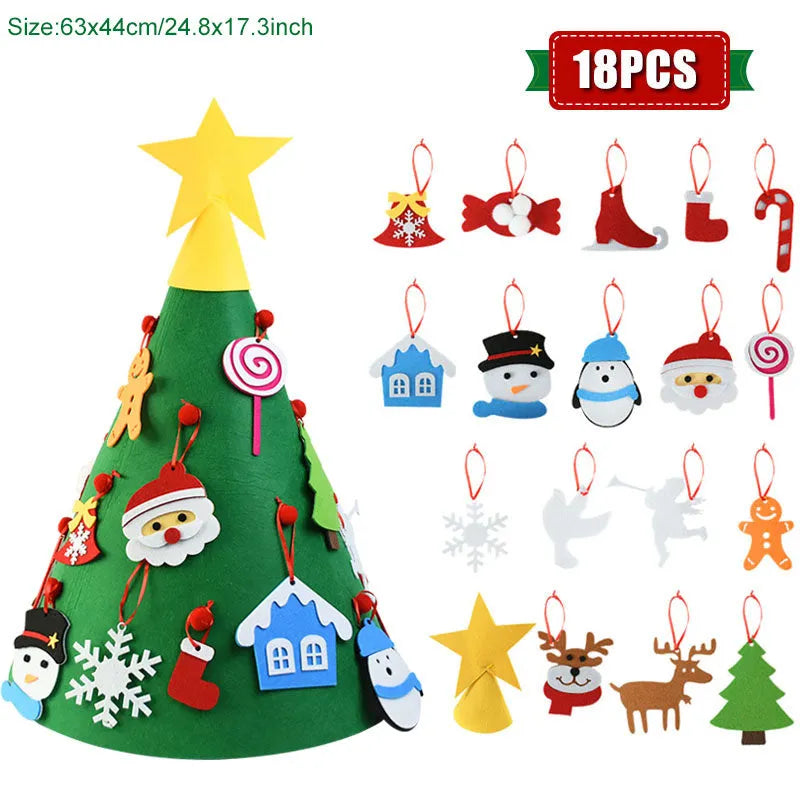 DIY felt Christmas tree ornaments set with nine colour sections A to I on a 110cm wide felt sheet