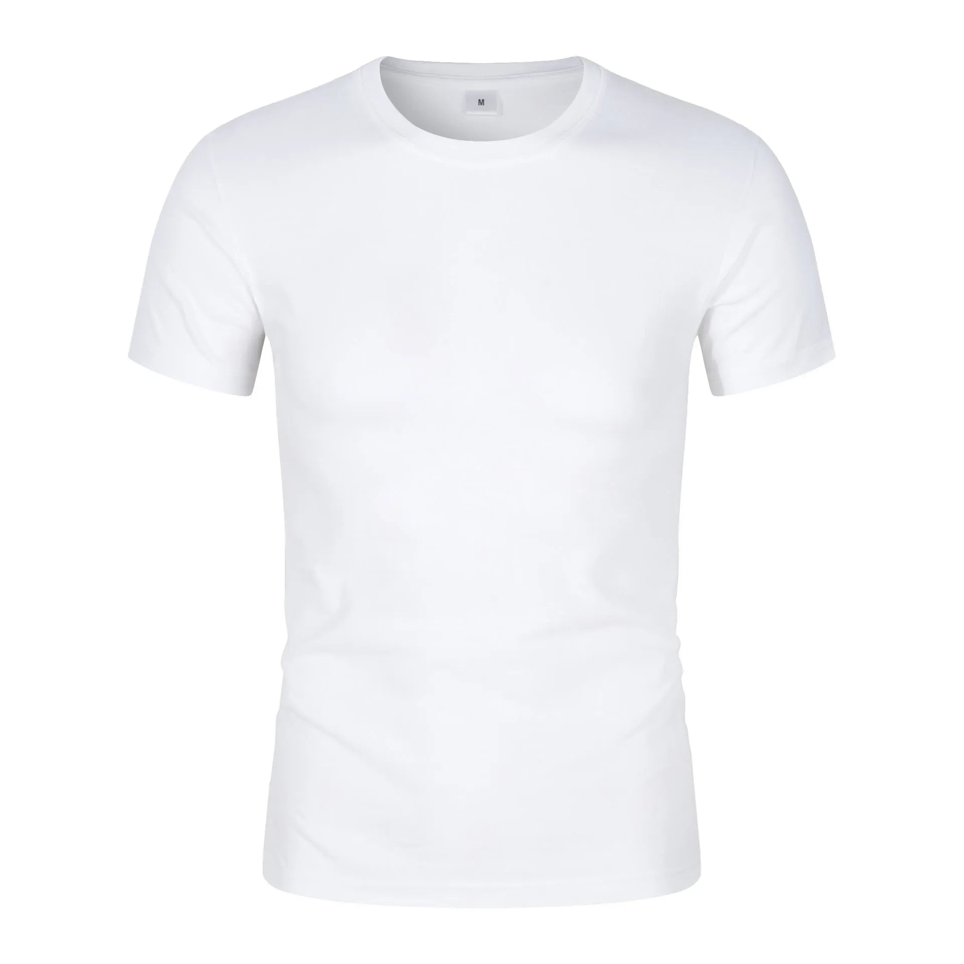 Men's solid black and white CVC cotton short-sleeved t-shirt with round neck.