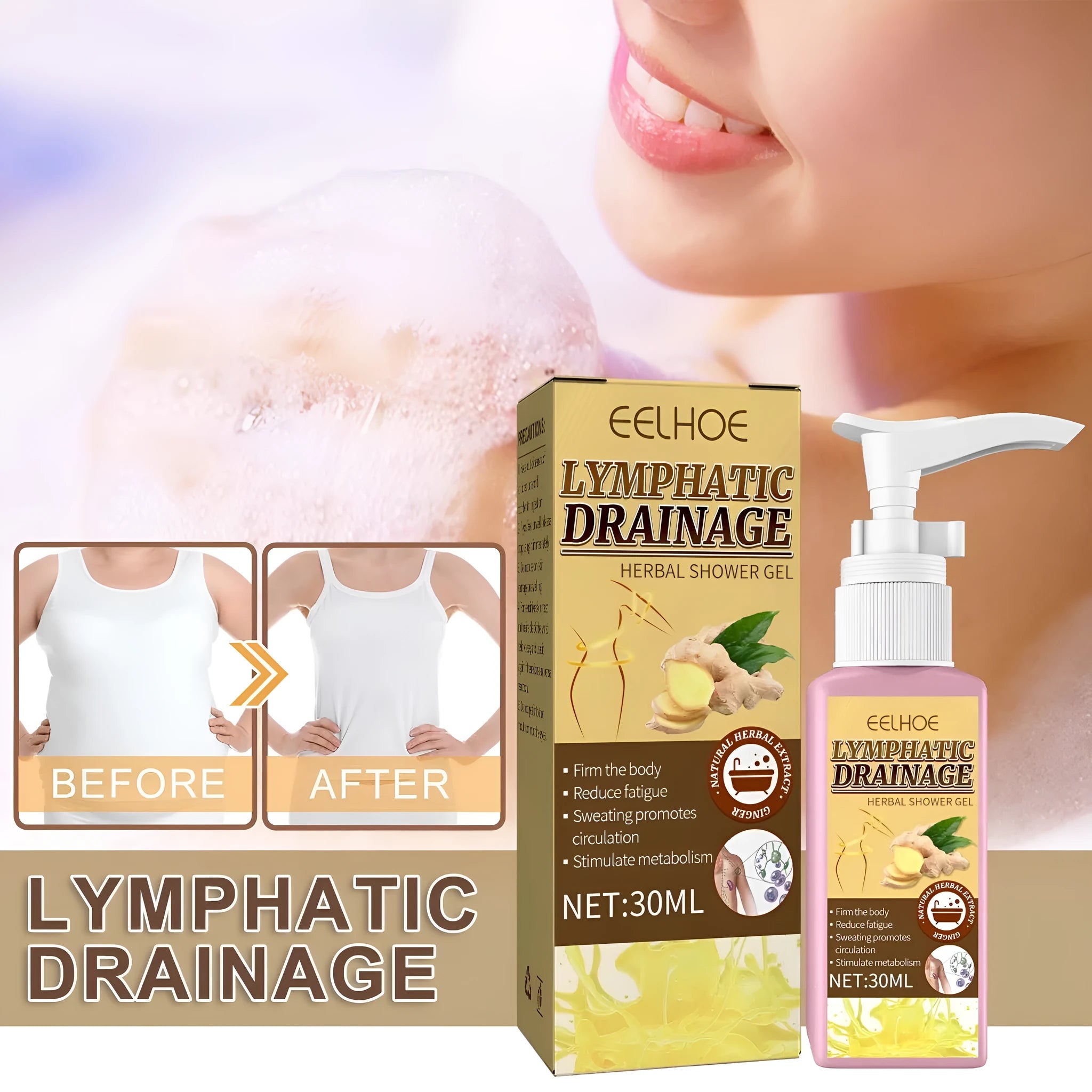 Gentle Cleansing Soft Ginger Slimming Shower Gel 30ml in bottle